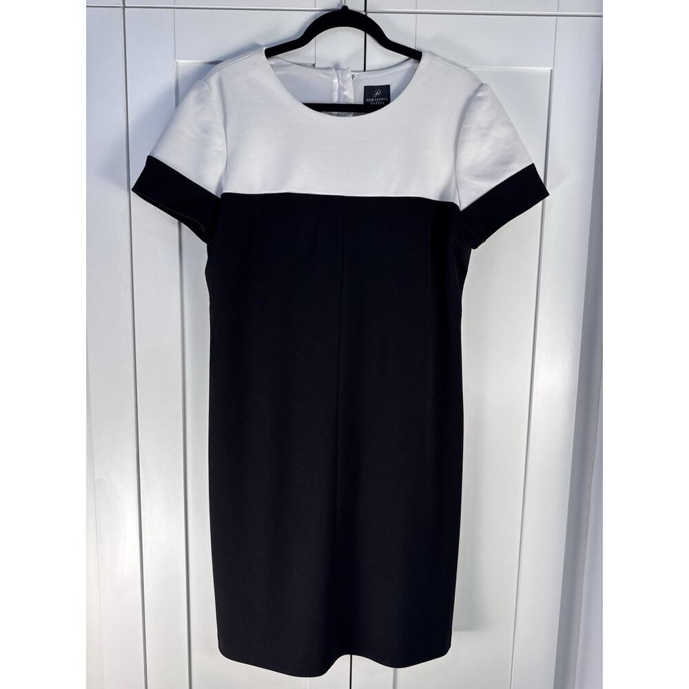 Adrianna Papell Colorblock Dress Black White Sheath Career Cocktail Size 16 - Picture 1 of 7